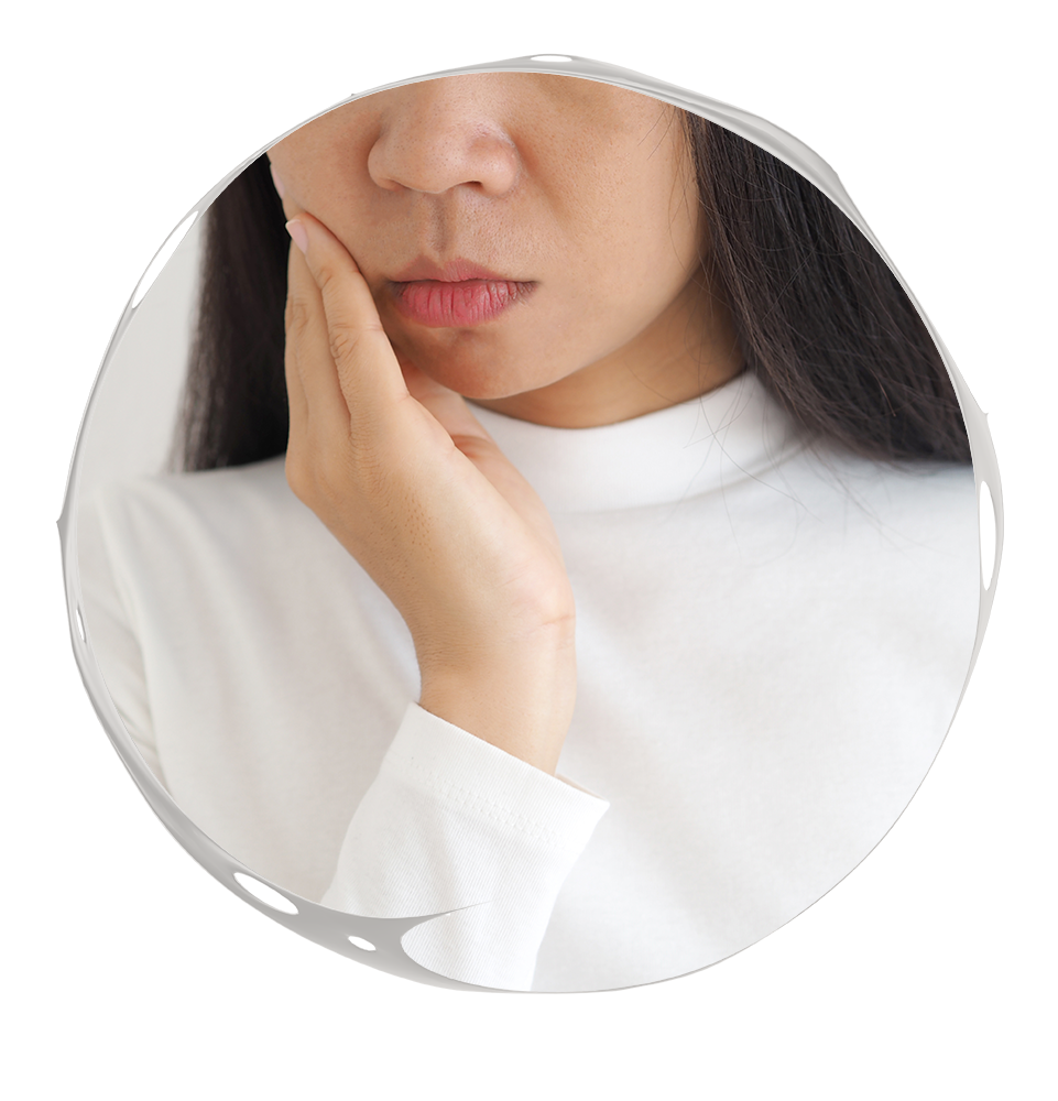 Woman holding her mouth in pain