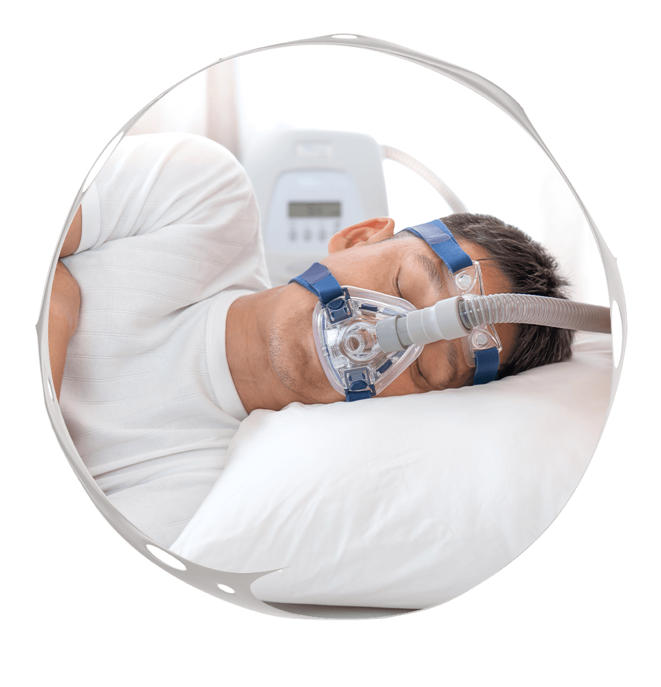 Man trying to sleep with CPAP Machine